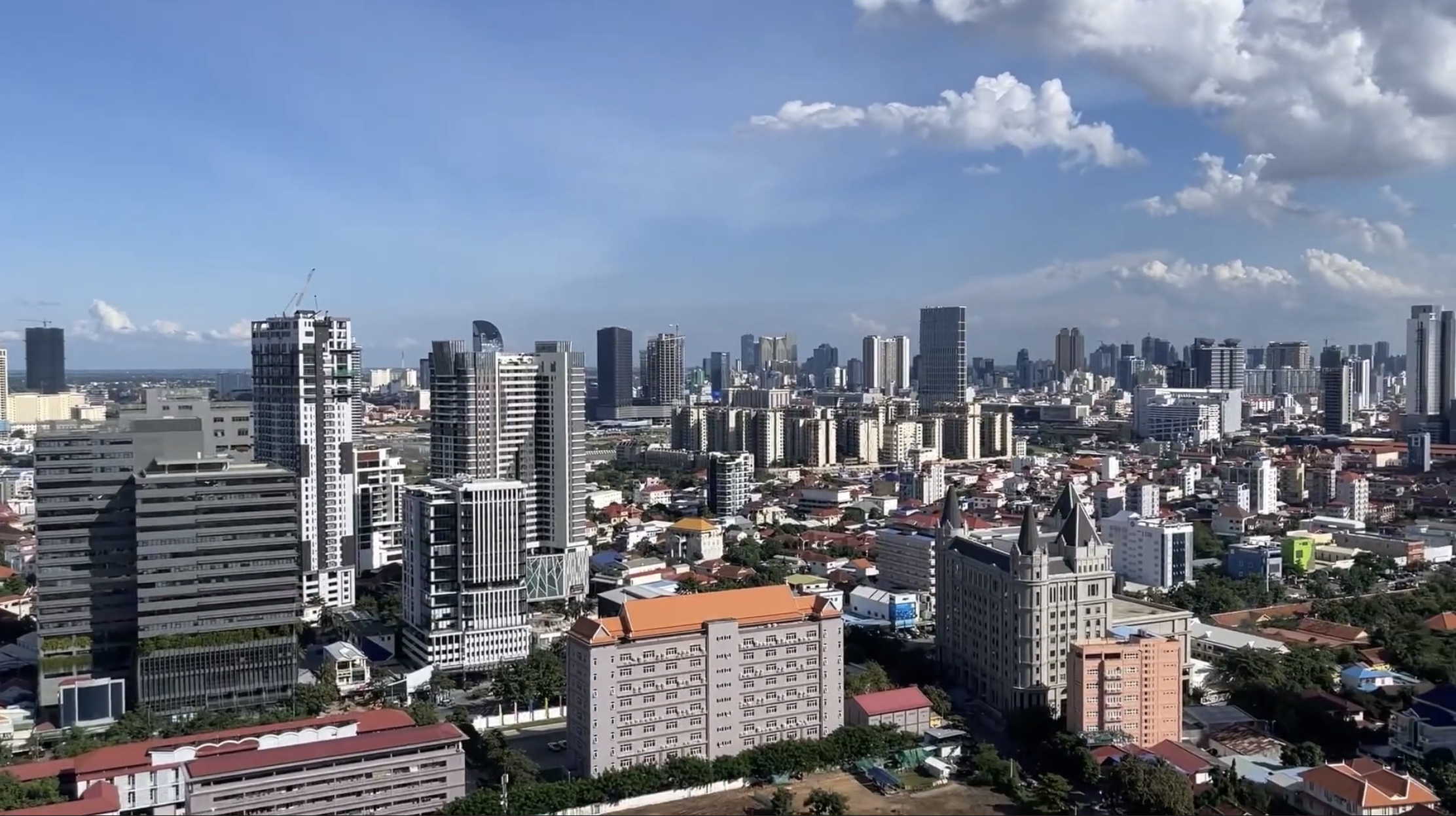 Phnom Penh skyline viewed from Toul Kork in December 2024